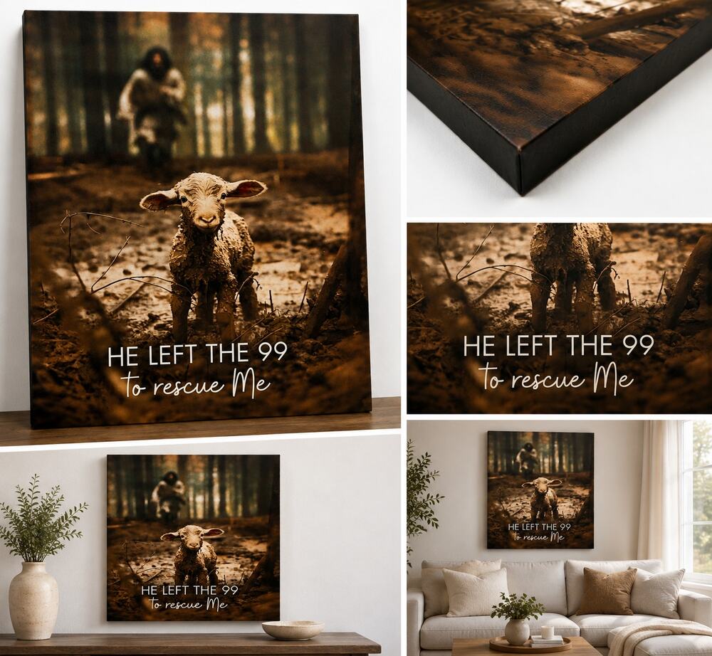 He Left the 99 to Rescue Me Christian Lamb Canvas Wall Art 24" x 30"